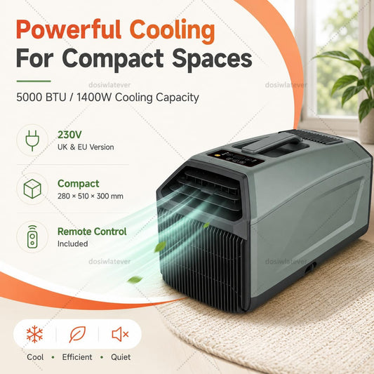 Climatiseur Portable 5000 BTU 230V - Nouveau Modèle 2026, Flux D’air Amélioré Pour Une Sensation De Fraîcheur Plus Rapide, Adapté Aux Chambres Et Petits Espaces De La Maison Grey