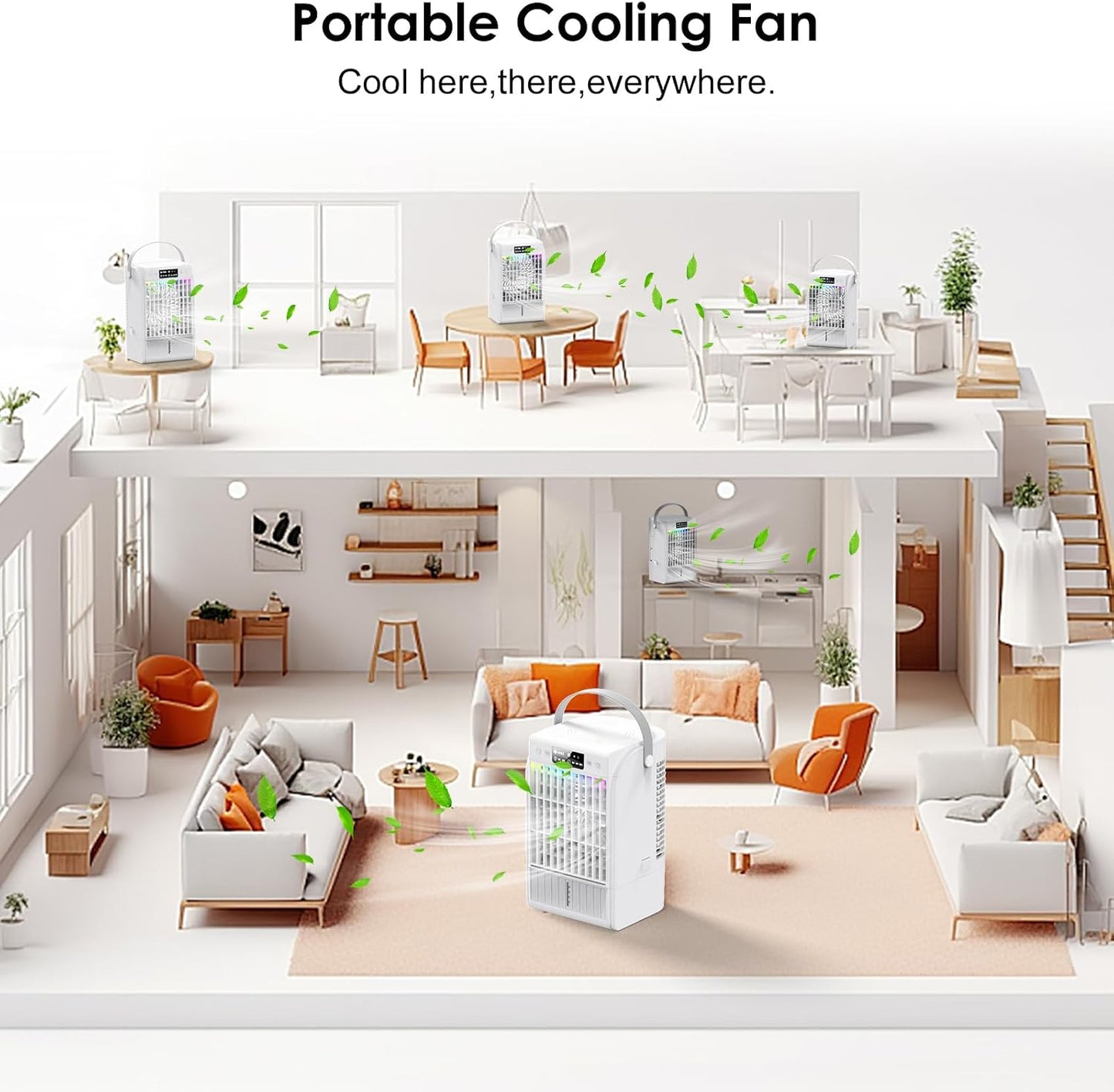 Climatiseur Portable, 1500 Ml, 4 Vitesses De Vent Et 2 Modes De Pulvérisation, Ventilateur De Refroidissement Personnel Avec Minuterie De 2 à 6 Heures Et Veilleuse 7 Couleurs, Convient Pour La Maison
