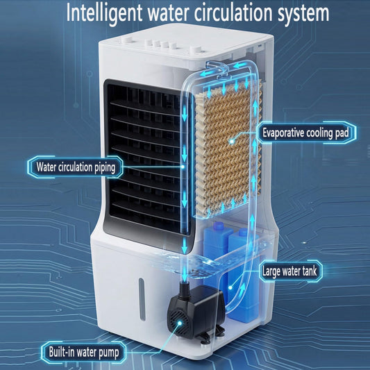 Climatiseur Mobile Sans Évacuation Rafraîchisseur D'Air Portable Avec 3 Vitesses Climatiseur Mobile Silencieux Avec Réservoir D’Eau 12L Oscillation 60° Ventilateur Refroidisseur D'Air Économe Énergie