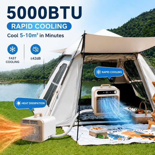 Mini Climatiseur Mobile 5000 BTU, Climatiseur Tente 1m | Modèle Split Silencieux, Rafraîchisseur D'air De Table Pour Chambre Bureau, Option Tuyau 1m/1.5m/2m Sans Eau
