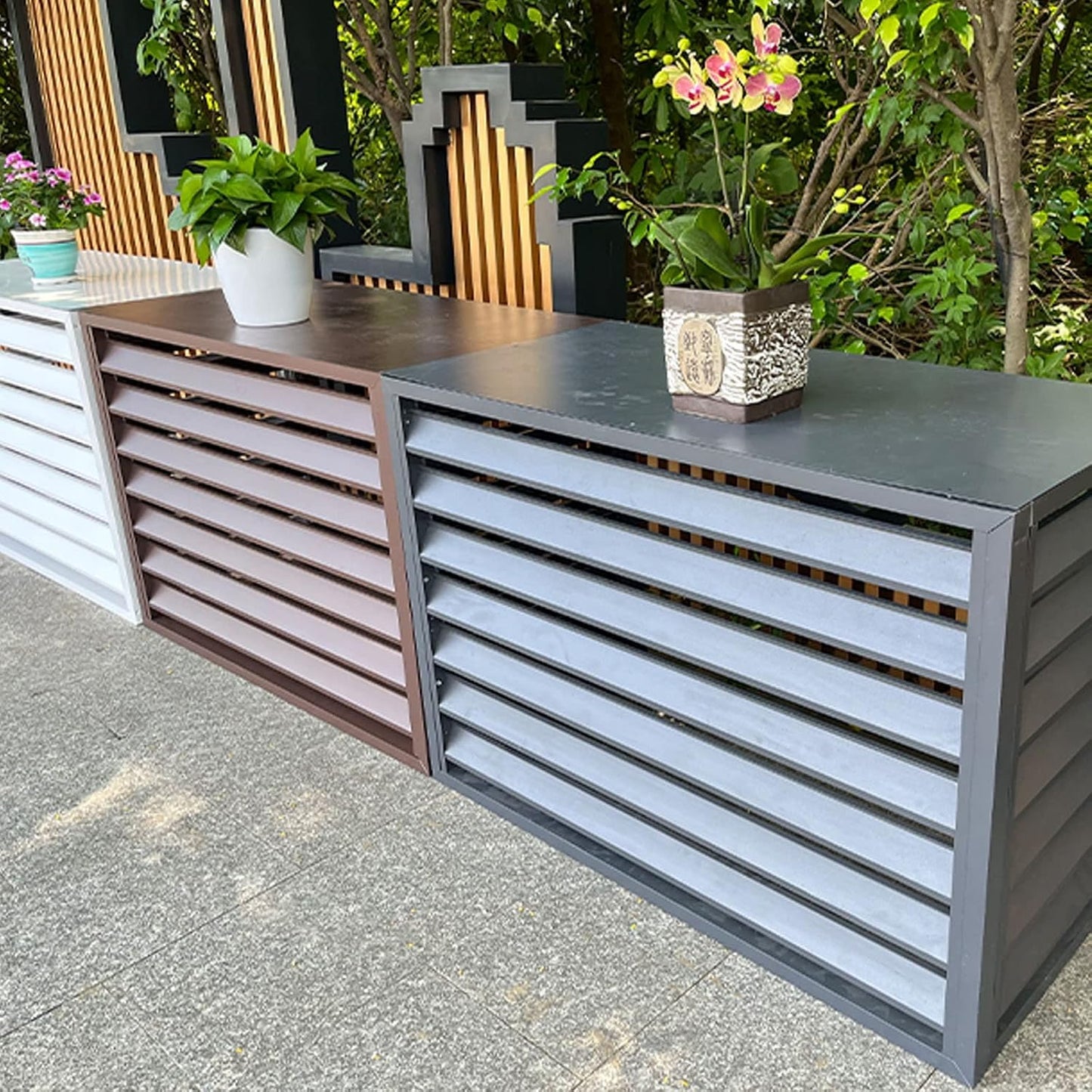 Housse De Protection Pour Climatiseur Extérieur – Clôture élégante En Aluminium Pour Dissimuler La Climatisation Et La Pompe à Chaleur – Bouclier Résistant Aux Intempéries Pour Climatisation