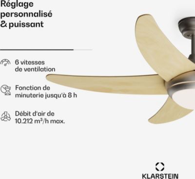  Ventilateur Plafonnier KLARSTEIN Bolero 2en1 132cm 55W Avec LED App Bois