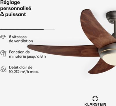  Ventilateur Plafonnier KLARSTEIN Bolero 2en1 132 Cm 55 W App 47 DB Bois
