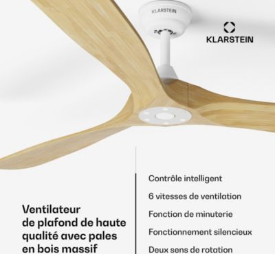  Ventilateur Plafonnier KLARSTEIN Bahama Breeze Smart 12300m³/h Bois Brut