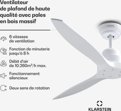  Ventilateur Plafonnier KLARSTEIN Santa Elena Smart 132cm 40W 45 DB Blanc Reconditionné