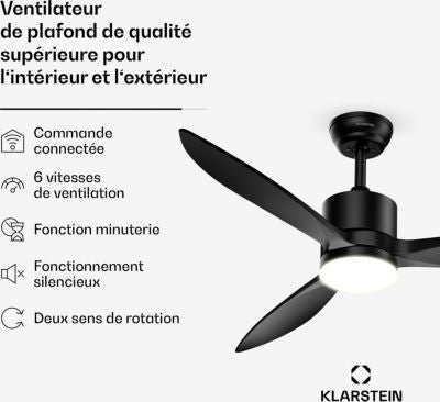  Ventilateur KLARSTEIN SkyBreeze Intelligent 132cm 27W LED Noir