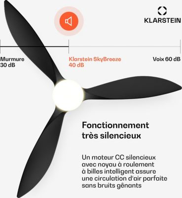  Ventilateur KLARSTEIN SkyBreeze Intelligent 132cm 27W LED Noir