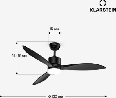  Ventilateur KLARSTEIN SkyBreeze Intelligent 132cm 27W LED Noir