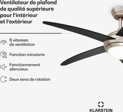  Ventilateur KLARSTEIN Bolero 132cm 35W Silencieux Bois