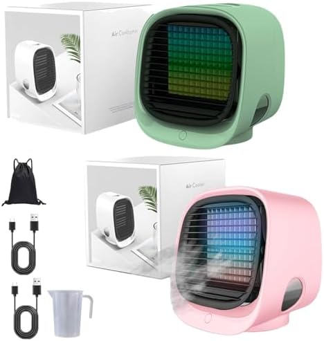 GENERIC Ventilateur De Refroidisseur D'air Portable Avec Réservoir D'eau Glacée, Refroidissement Par évaporation Rapide 90s, Humidificateur Silencieux à 4 Vitesses Pour Le Bureau De Chambre, Lumière De Nuit L