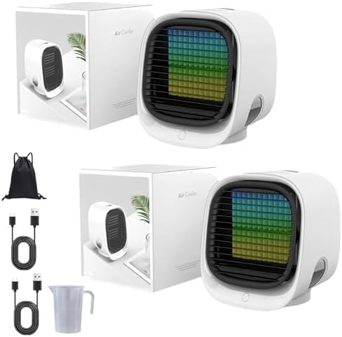GENERIC Ventilateur De Refroidisseur D'air Portable Avec Réservoir D'eau Glacée, Refroidissement Par évaporation Rapide 90s, Humidificateur Silencieux à 4 Vitesses Pour Le Bureau De Chambre, Lumière De Nuit L