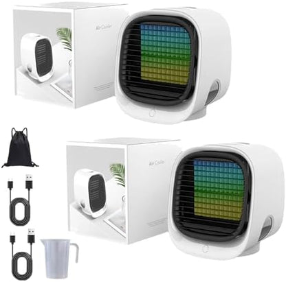GENERIC Ventilateur De Refroidisseur D'air Portable Avec Réservoir D'eau Glacée, Refroidissement Par évaporation Rapide 90s, Humidificateur Silencieux à 4 Vitesses Pour Le Bureau De Chambre, Lumière De Nuit L