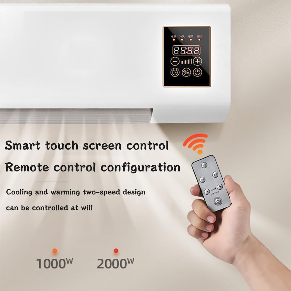  Climatiseur 2000W Montage Mural Avec Télécommande, Chauffage Et Unité De Refroidissement Pour La Maison Et Le Bureau, Fonctionnement Silencieux, Fonction De Minuterie, Compact Et économiseur D'énergie