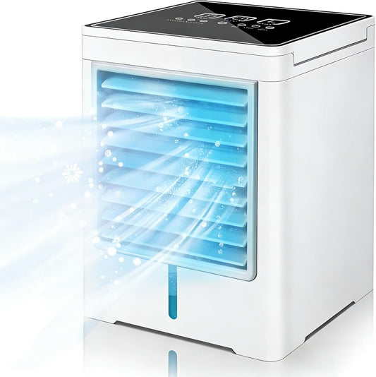 Climatiseur Mobile, 3 En 1 Mini Ventilateur Portable USB Avec Eau, 470ml, 3 Vitesses Et Minuterie, Sans Évacuation, Écran Tactile, Petit Rafraichisseur D'air Pour Chambre, Bureau Et Maison (Blanc)
