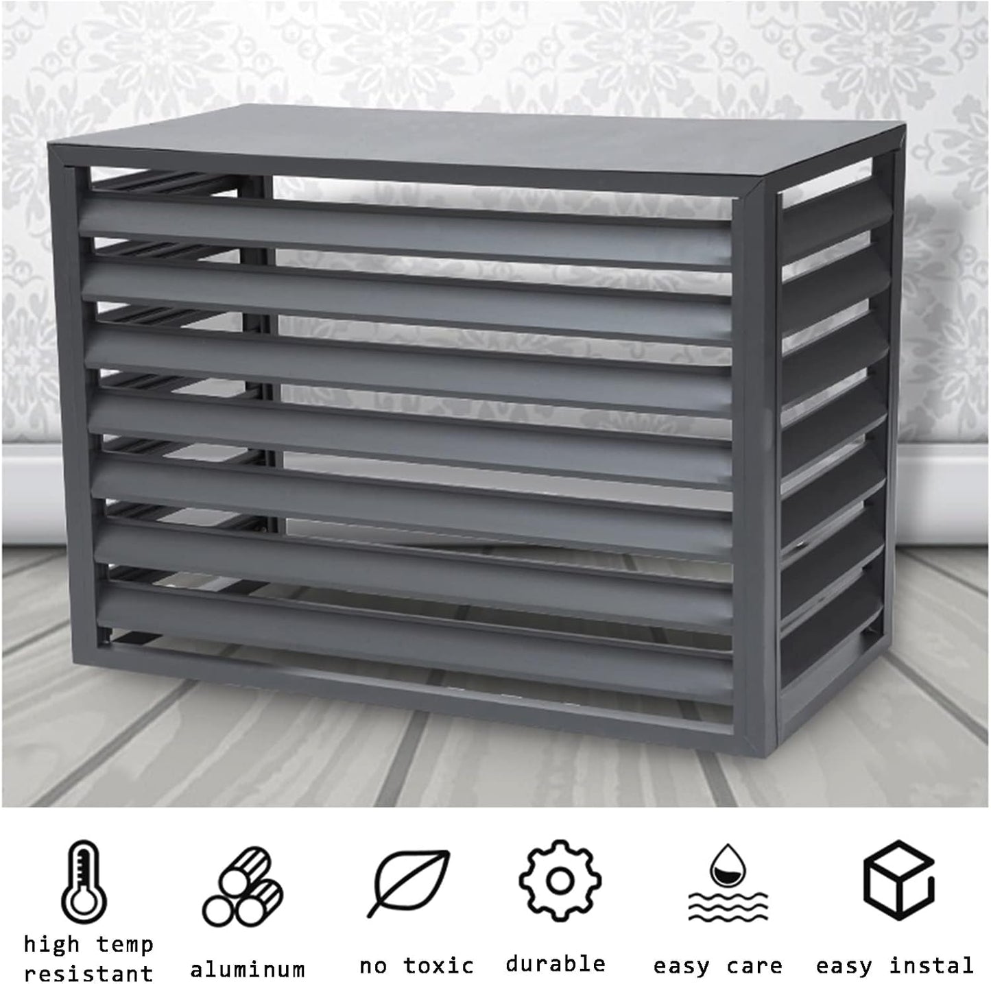  Housse Noire Pour Climatiseur Extérieur – Séparateur D'espace à Persiennes En Aluminium Pour Clôtures De Poubelles, Porte-fleurs Et Volets – Protection Et Décoration élégantes Pour Unité De