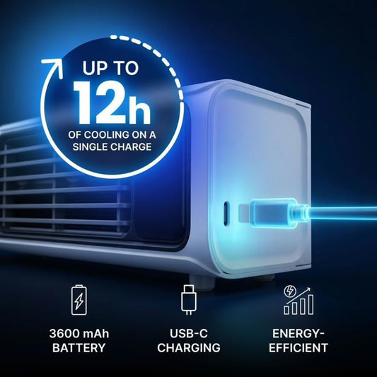  Ventilateur De Tour Sans Lame, Refroidisseur De Bureau USB-C Portable, Circulateur D'air Silencieux à 3 Vitesses Avec Batterie, Mural Pour Le Camping De Bureau à Chambre à Coucher, Conception Compacte