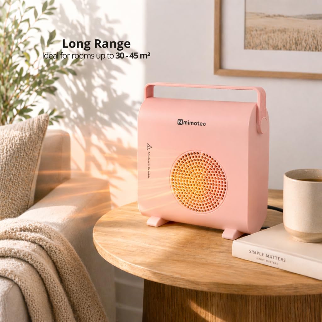  M Mimotec – Chauffage Soufflant Céramique électrique Rose Hearth 2000W, Silencieux <60 DB, Avec Télécommande, Protection Contre La Surchauffe, Chauffage D’appoint Portable Pour Intérieur