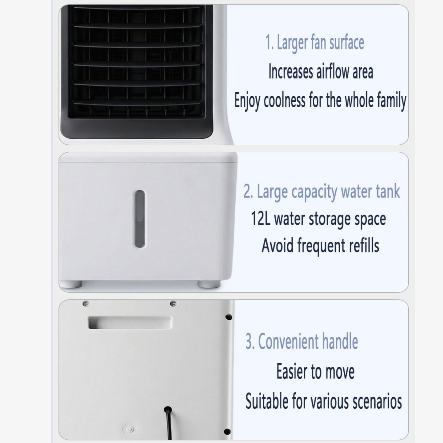  Climatiseur Mobile Sans Évacuation Rafraîchisseur D'Air Portable Avec 3 Vitesses Climatiseur Mobile Silencieux Avec Réservoir D’Eau 12L Oscillation 60° Ventilateur Refroidisseur D'Air Économe Énergie