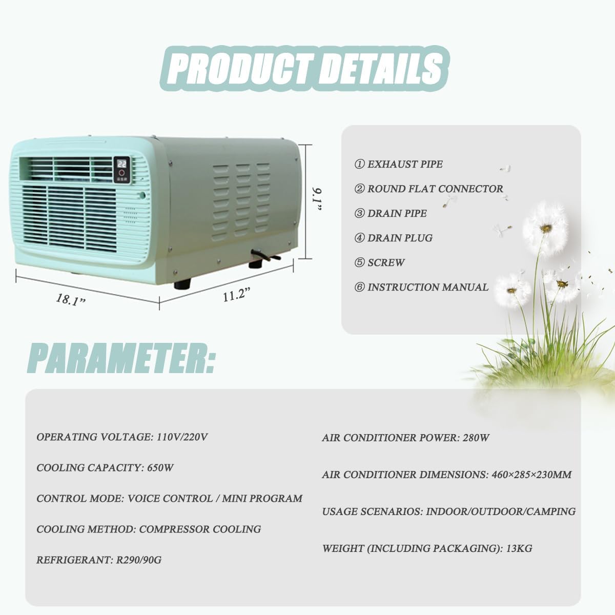 GENERIC Compact Portable AC 2200 BTU, Unité De Refroidissement Silencieuse Avec écran Numérique Et Kit D'échappement.Déshumidificateur Efficace Pour Le Camping En Plein Air, Les VR, Les Tentes Et L'utilisatio