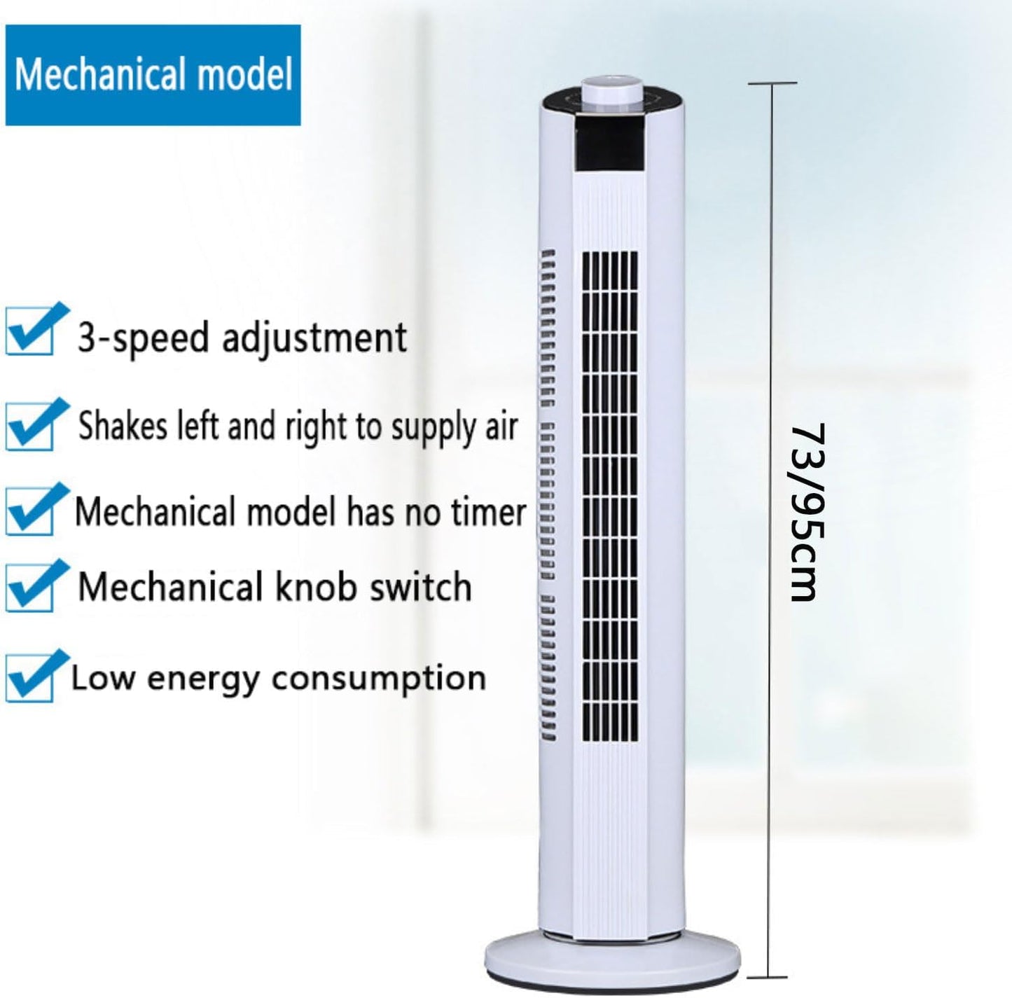 GENERIC Ventilateur De Tour Calme Pour Chambre à Coucher, 3 Vitesses Et 60 Oscillations Refroidisseur D'air Portable Avec Télécommande, 12H Minuterie Mode De Sommeil Circulateur Compact Pour Le Bureau à Domic