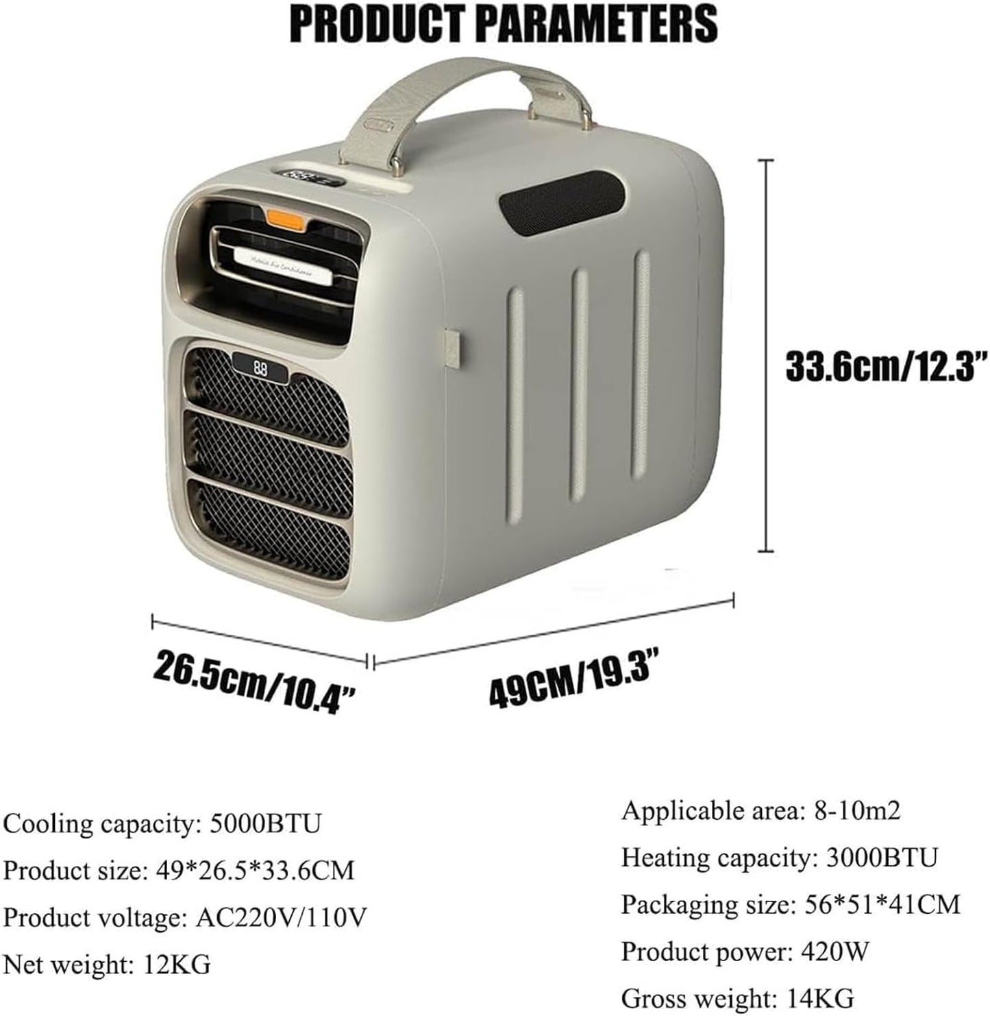  Climatisation Portable Pour Tente Et Camping-car, Auto-drainant Et Silencieux (<42dB), Télécommande, Fonctionnement Tactile, 3 Modes, 420W, Refroidisseur De Chambre Compact Sans Connexion De Fenêtre P