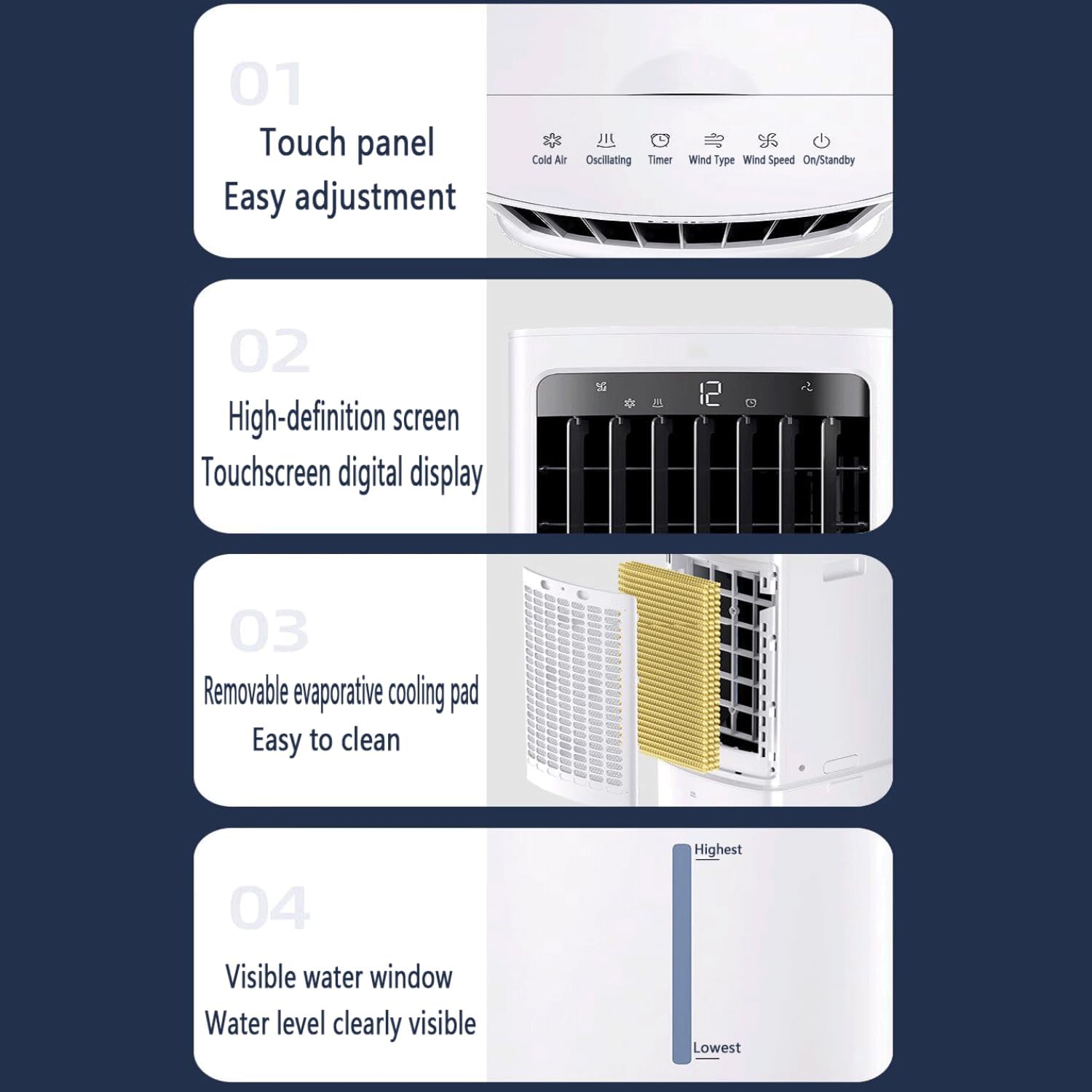 GENERIC Refroidisseur D'air évaporatif Portable 12L Tank Ice Packs 60W Quiet Fan 3 Vitesses Oscillant Humidificateur Pour La Maison Économie D'énergie Cool Breeze