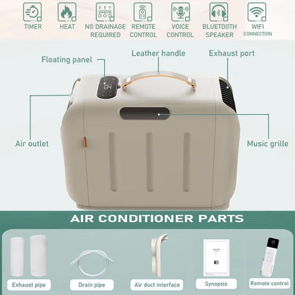  Climatiseur Mobile Camping 4800BTU,Module Chauffage Amovible, 3 Vitesses,Minuterie 24H,Nuisance ≤40dB,Boîtier Résistant,pour Tente Caravane Camping-Car Vanlife Cooling&Heating