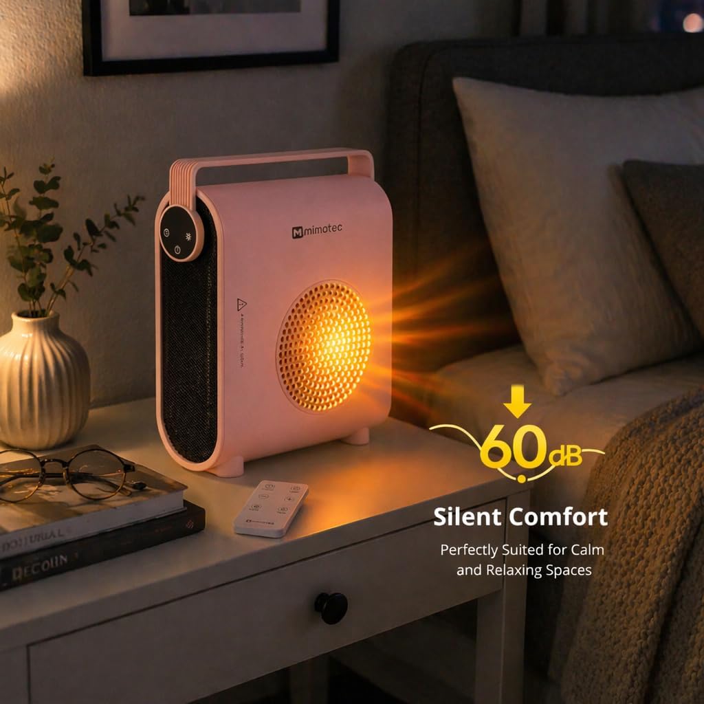  M Mimotec – Chauffage Soufflant Céramique électrique Rose Hearth 2000W, Silencieux <60 DB, Avec Télécommande, Protection Contre La Surchauffe, Chauffage D’appoint Portable Pour Intérieur