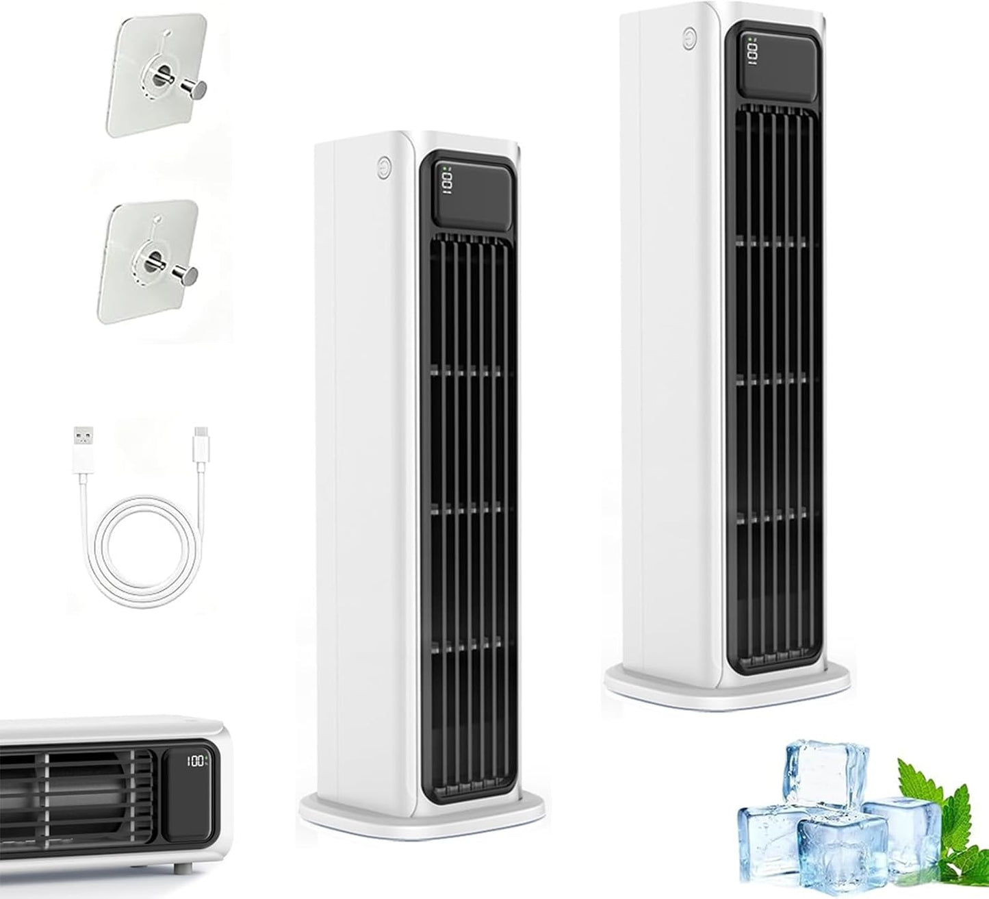 Ventilateur De Tour Sans Lame, Refroidisseur De Bureau USB-C Portable, Circulateur D'air Silencieux à 3 Vitesses Avec Batterie, Mural Pour Le Camping De Bureau à Chambre à Coucher, Conception Compacte