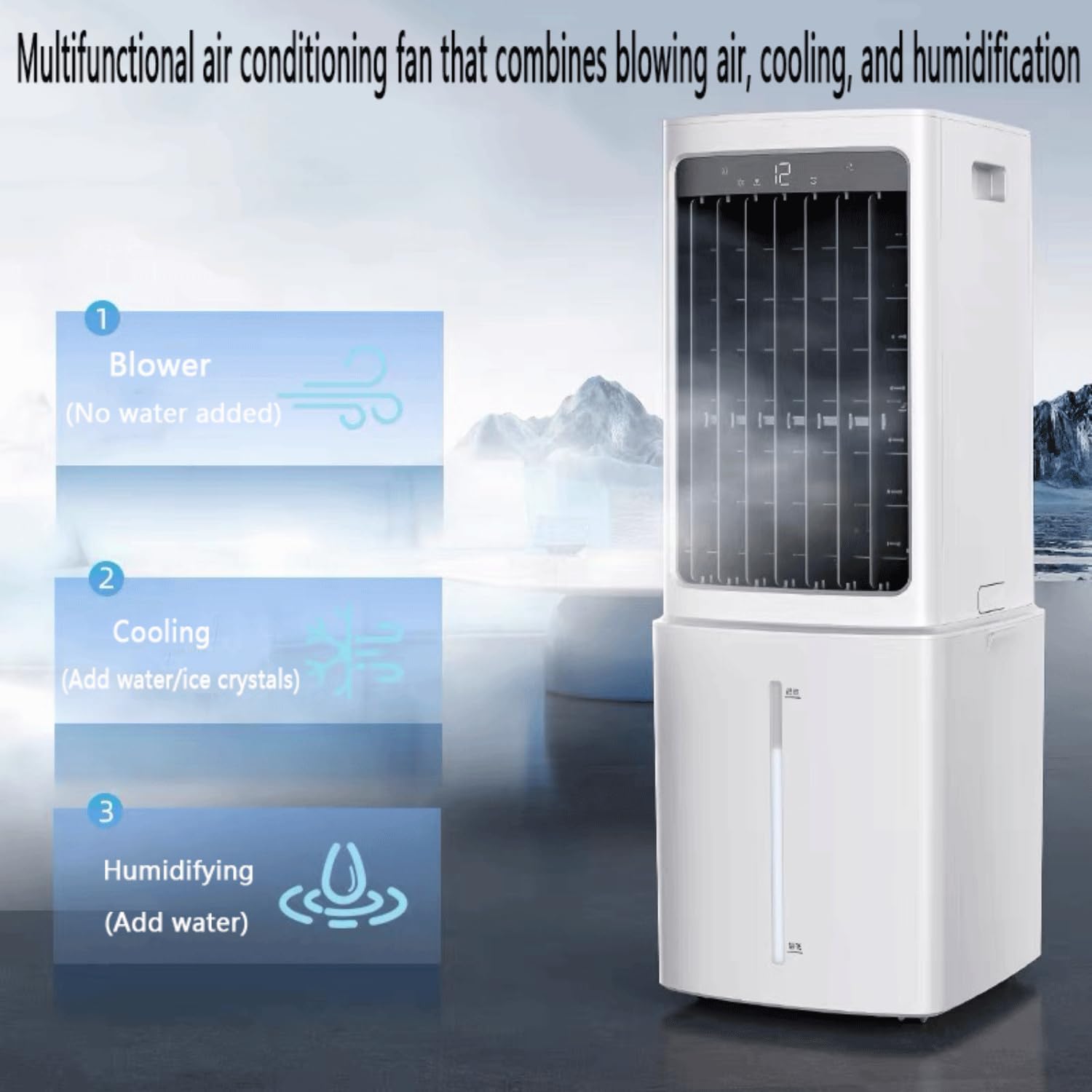 GENERIC Refroidisseur D'air évaporatif Portable 12L Tank Ice Packs 60W Quiet Fan 3 Vitesses Oscillant Humidificateur Pour La Maison Économie D'énergie Cool Breeze
