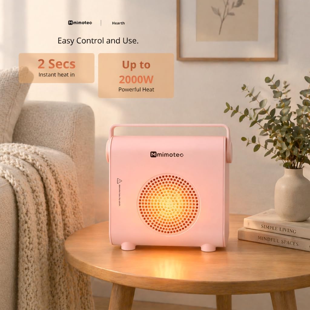  M Mimotec – Chauffage Soufflant Céramique électrique Rose Hearth 2000W, Silencieux <60 DB, Avec Télécommande, Protection Contre La Surchauffe, Chauffage D’appoint Portable Pour Intérieur