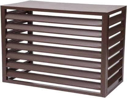  Housse De Protection Pour Climatiseur Extérieur – Avec Porte-fleurs Et Volets à Persiennes En Aluminium Résistant Aux Intempéries (marron)