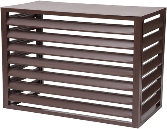  Housse De Protection Pour Climatiseur Extérieur – Avec Porte-fleurs Et Volets à Persiennes En Aluminium Résistant Aux Intempéries (marron)
