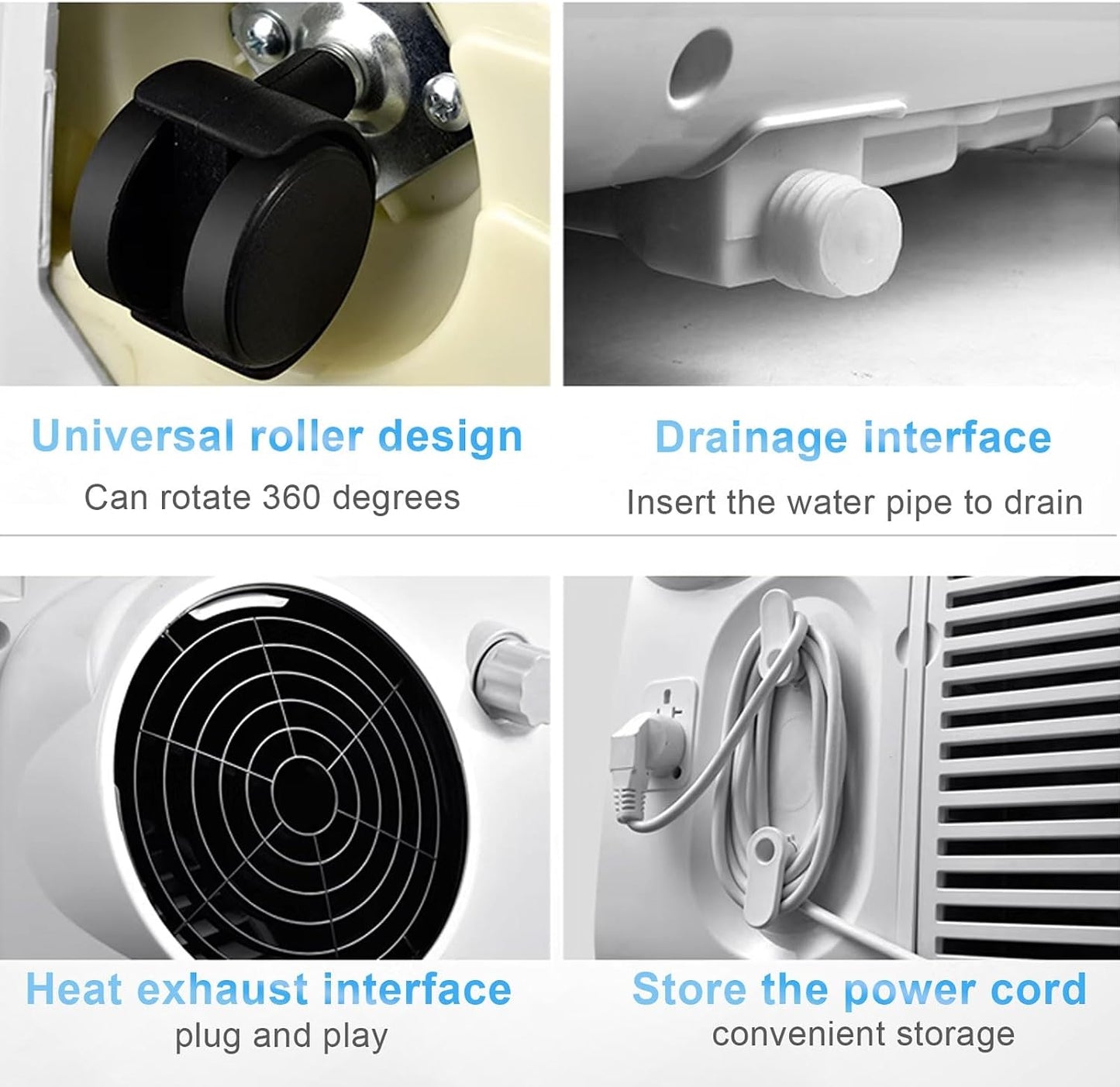 GENERIC Air Conditioner Portable Mobile Rafraichisseur D'air 3 Vitesses Alimentation En Air Grand Angle De 70° Avec Rouleau Universel Et Orifice De Drainage 220 V