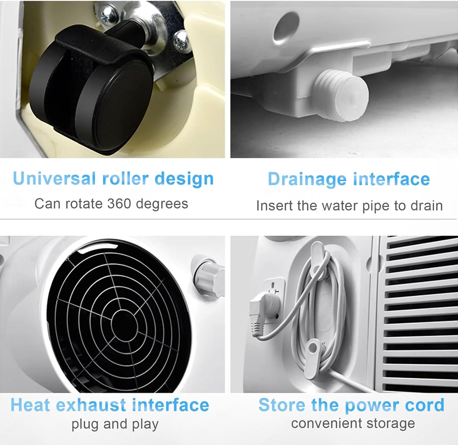 GENERIC Air Conditioner Portable Mobile Rafraichisseur D'air 3 Vitesses Alimentation En Air Grand Angle De 70° Avec Rouleau Universel Et Orifice De Drainage 220 V