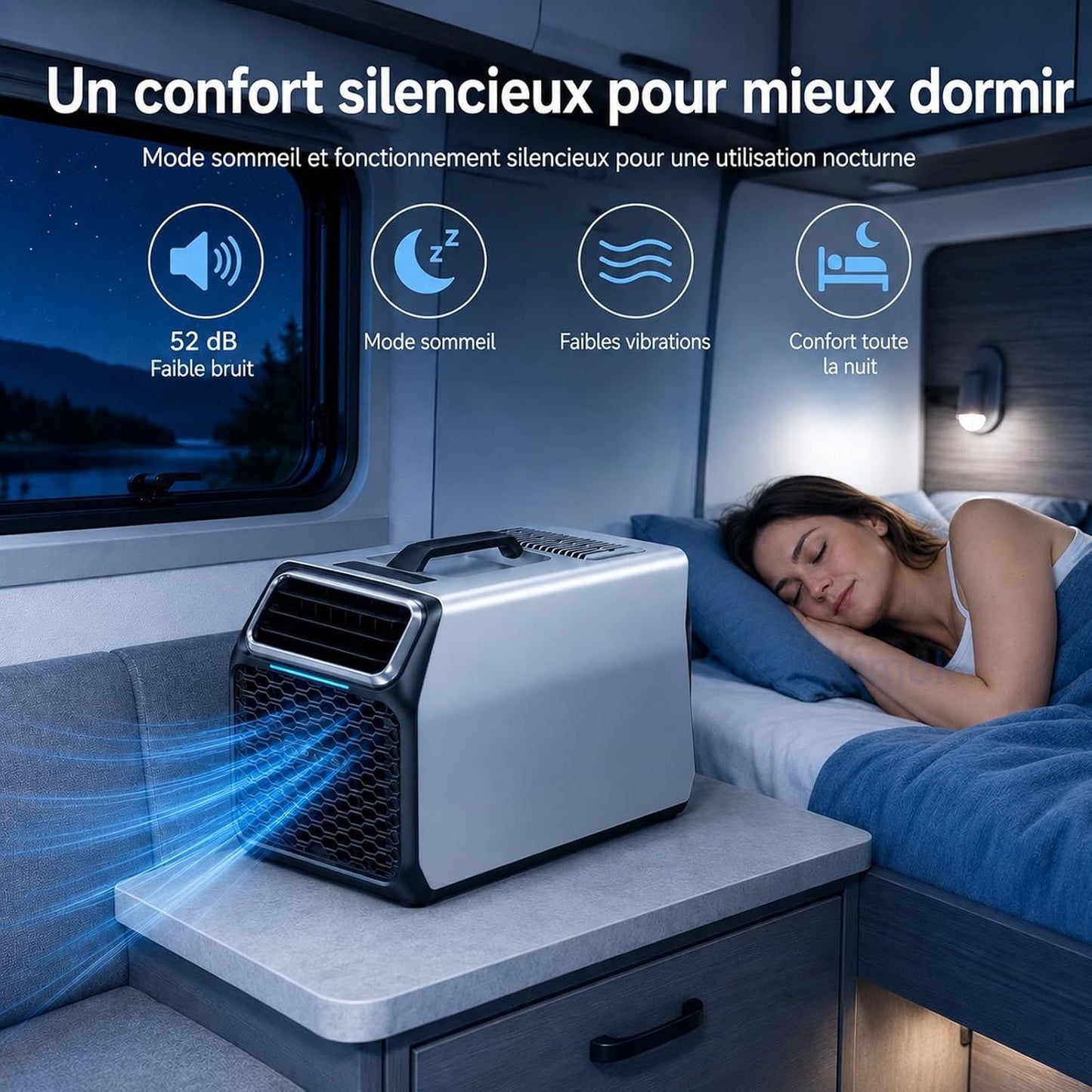  Climatiseur Portable 220V Pour Maison Van, Tente Et Bureau Silver-220V | 220V Pour Usage Secteur; En Extérieur, Utiliser Une Batterie Externe Compatible Avec Conversion Adaptée.