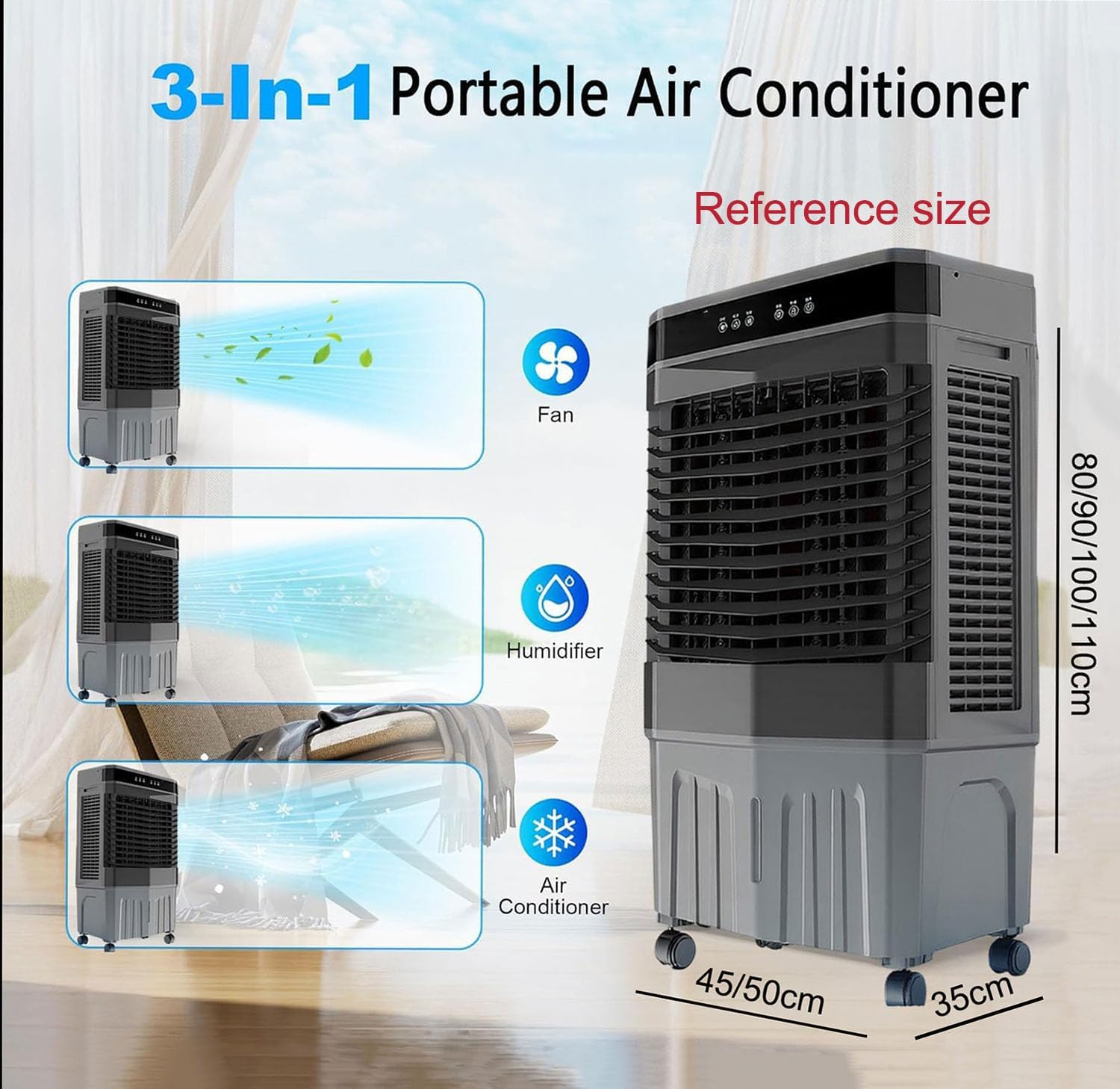 GENERIC Refroidisseur D'air Portable Avec 3 Vitesses, 12H Minuterie, Oscillation Et Humidification à 120 °.Présente Un Grand Réservoir D'eau Pour La Chambre à Coucher, Le Refroidissement Et La Ventilation Du