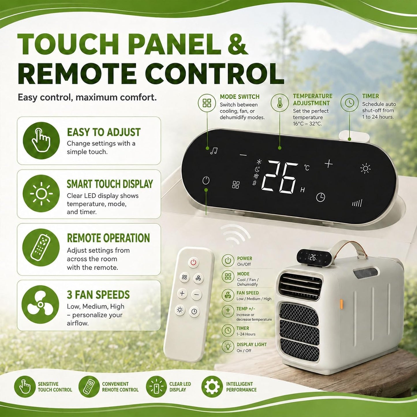  Climatiseur Portable, 4700 BTU Refroidissement Et Chauffage, 45dB Unité De Climatisation Tranquille Pour Campeur De Tente, Conception Auto-évaporée Avec Télécommande, Refroidisseur De Voyage Compact P