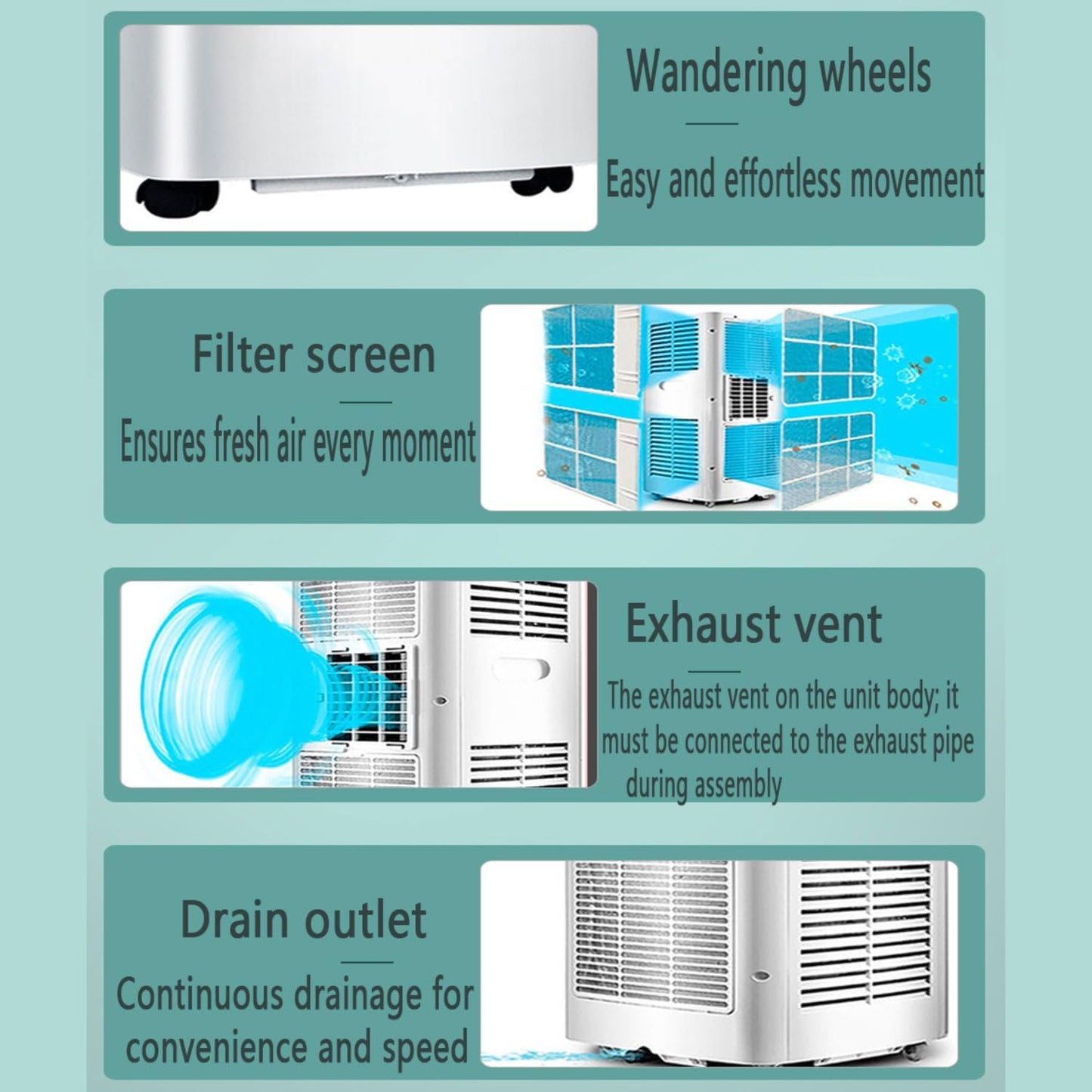  Climatiseur Portable Unité Intelligente Intelligente Avec Déshumidificateur Cool Et Modes Ventilateur Pour La Pièce Jusqu'à 350 Pieds Carrés, Télécommande, Minuterie 24 Heures, Kit D'installation