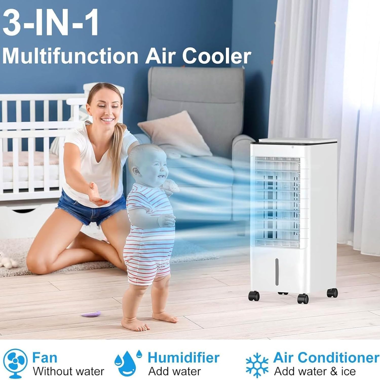 GENERIC Climatiseurs Portables Avec Télécommande, Minuterie De 15 Heures Pour Arrêt Automatique Intelligent, 3 Vitesses, Réservoir De 9L Pour 20 Heures De Refroidissement