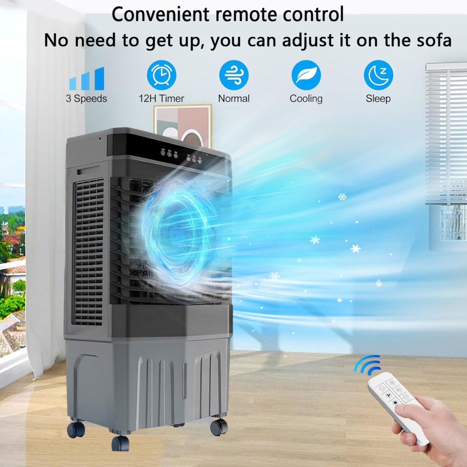 GENERIC Refroidisseur D'air évaporatif Portable Avec 4 Packs De Glace Et Grand Réservoir, 120 Ventilateur Oscillant Automatique, 3 Vitesses, Mode De Sommeil Silencieux Pour Le Garage De Bureau De Chambre