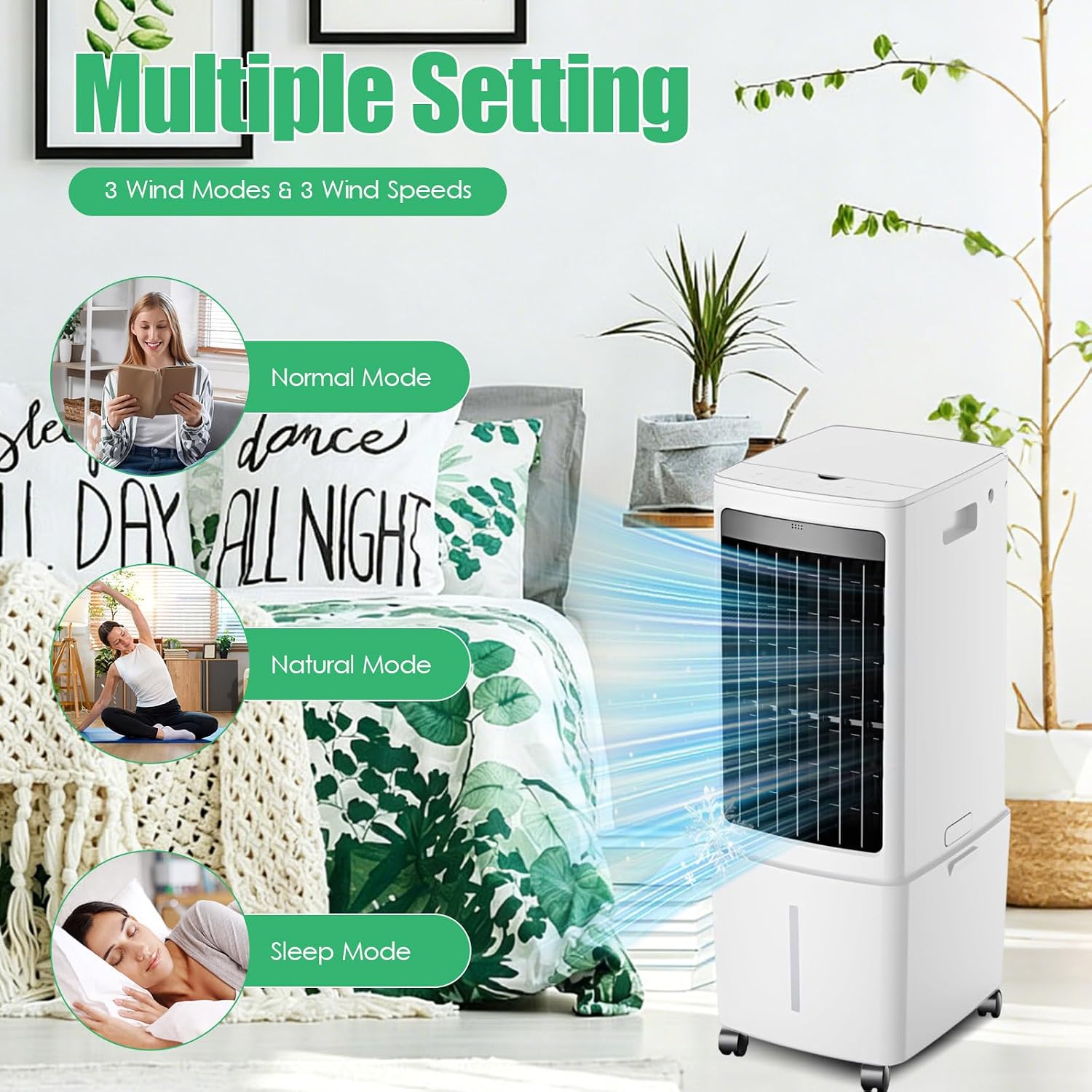  Refroidisseur D'air Portable 12L, Unité Mobile De Climatisation Avec Télécommande, Ventilateur De Tour Sans énergie De 45W, Minuterie De 7.5H, Oscillation, Refroidissement Silencieux Avec 4 Packs De G