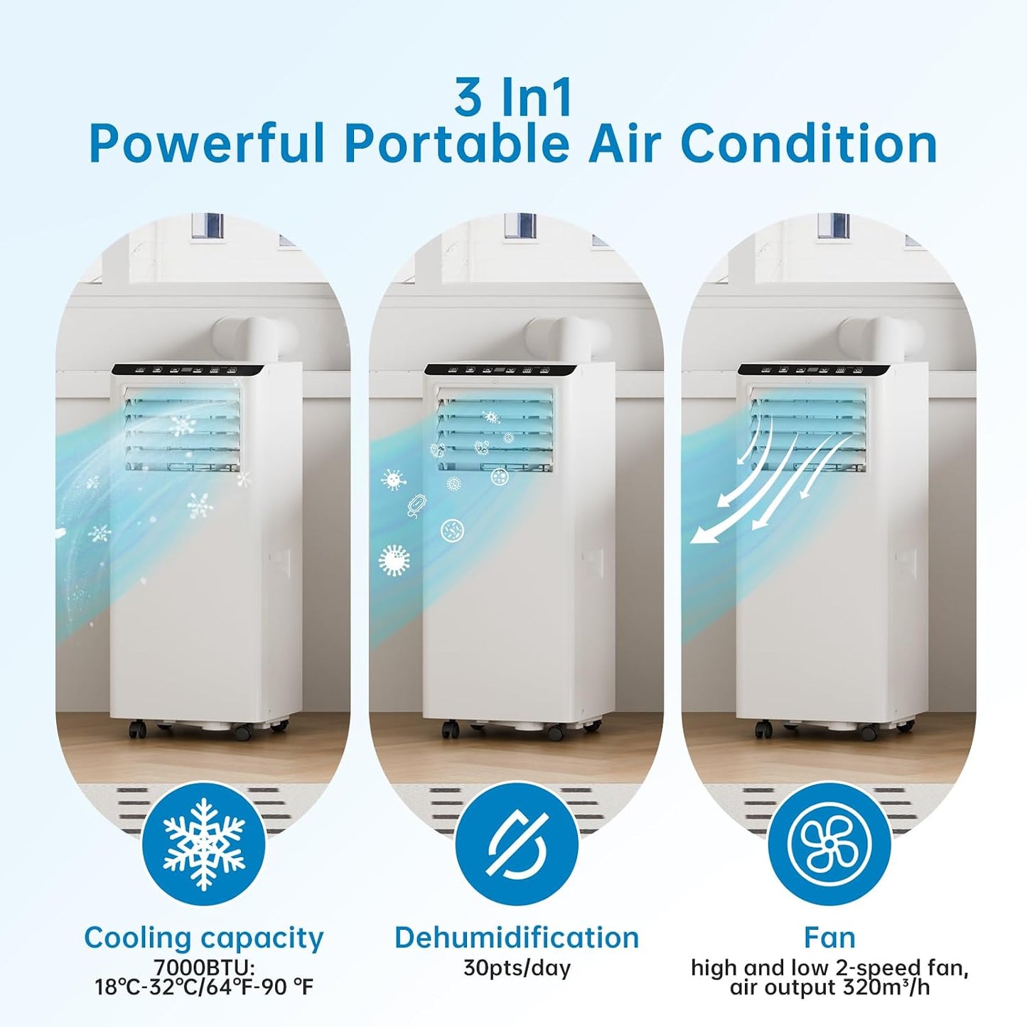  Climatiseur Portable 12000 BTU, Ventilateur De Déshumidification De Chaleur Froide, économiseur D'énergie Pour Bureau De Chambre à Coucher, Télécommande, Mode Sommeil, Fonctionnement Silencieux Avec K