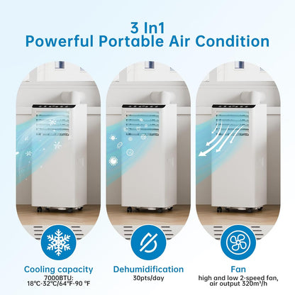  Climatiseur Portable 12000 BTU, Ventilateur De Déshumidification De Chaleur Froide, économiseur D'énergie Pour Bureau De Chambre à Coucher, Télécommande, Mode Sommeil, Fonctionnement Silencieux Avec K