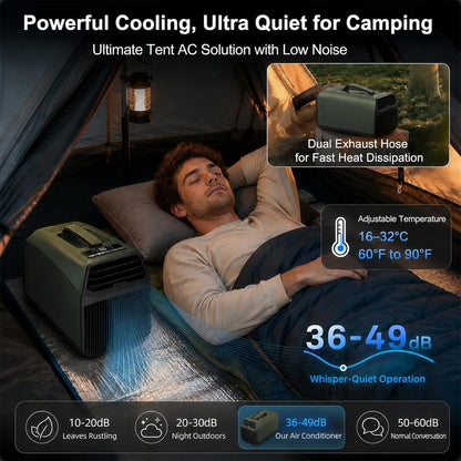  Climatiseur Portable De Camping 5100Btu,sans évacuation Requise,Silencieux,Minuterie 24H,3 Vitesses,10 M² / 108 Pi², Pour Tentes,Chambres,Camping-Cars Autres Espaces Extérieurs 220VAC