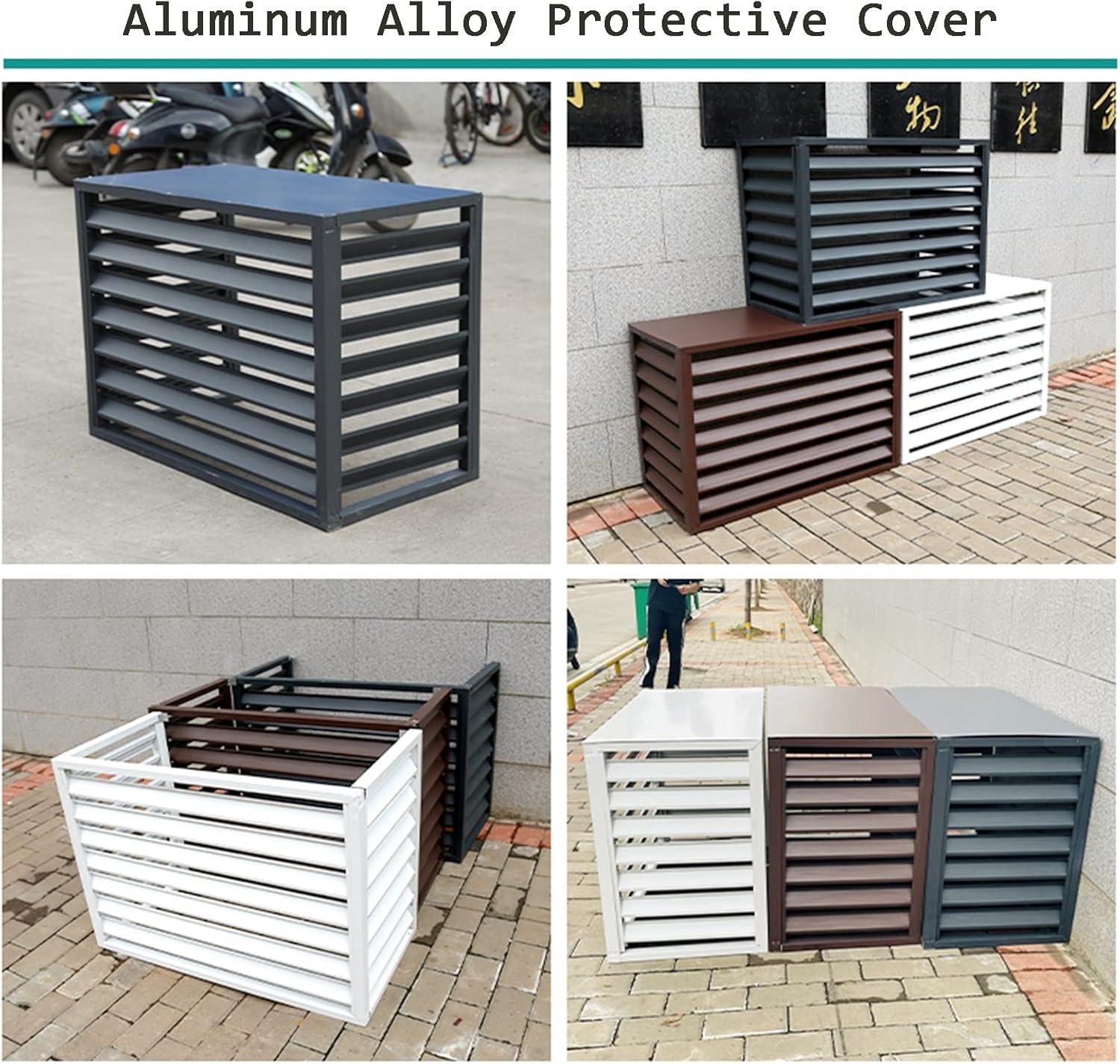  Housse De Protection Pour Climatiseur Extérieur – Avec Porte-fleurs Et Volets à Persiennes En Aluminium Résistant Aux Intempéries (marron)