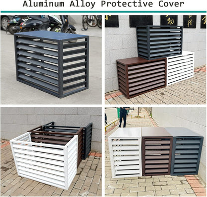 Housse De Protection Pour Climatiseur Extérieur – Avec Porte-fleurs Et Volets à Persiennes En Aluminium Résistant Aux Intempéries (marron)