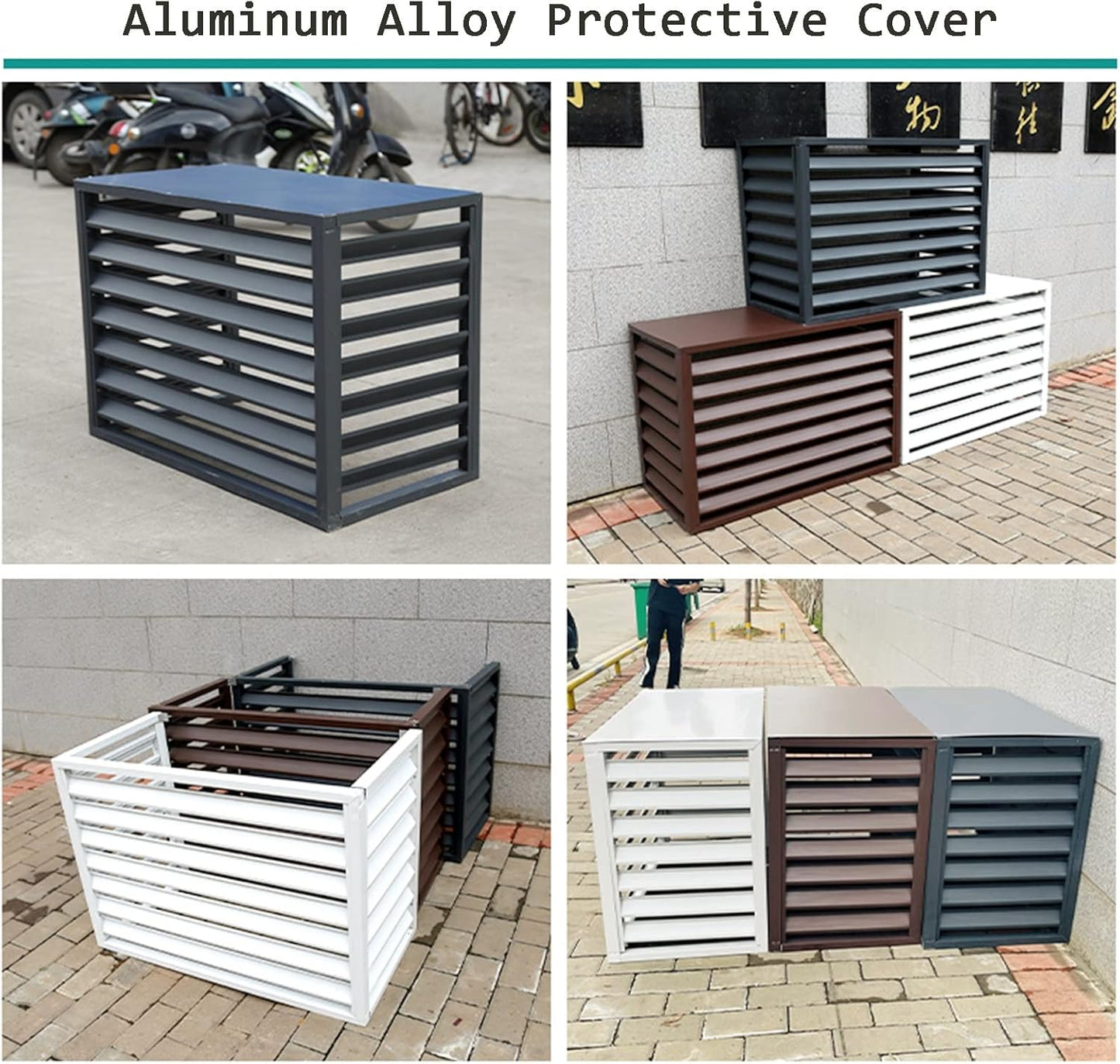  Housse Noire Pour Climatiseur Extérieur – Séparateur D'espace à Persiennes En Aluminium Pour Clôtures De Poubelles, Porte-fleurs Et Volets – Protection Et Décoration élégantes Pour Unité De