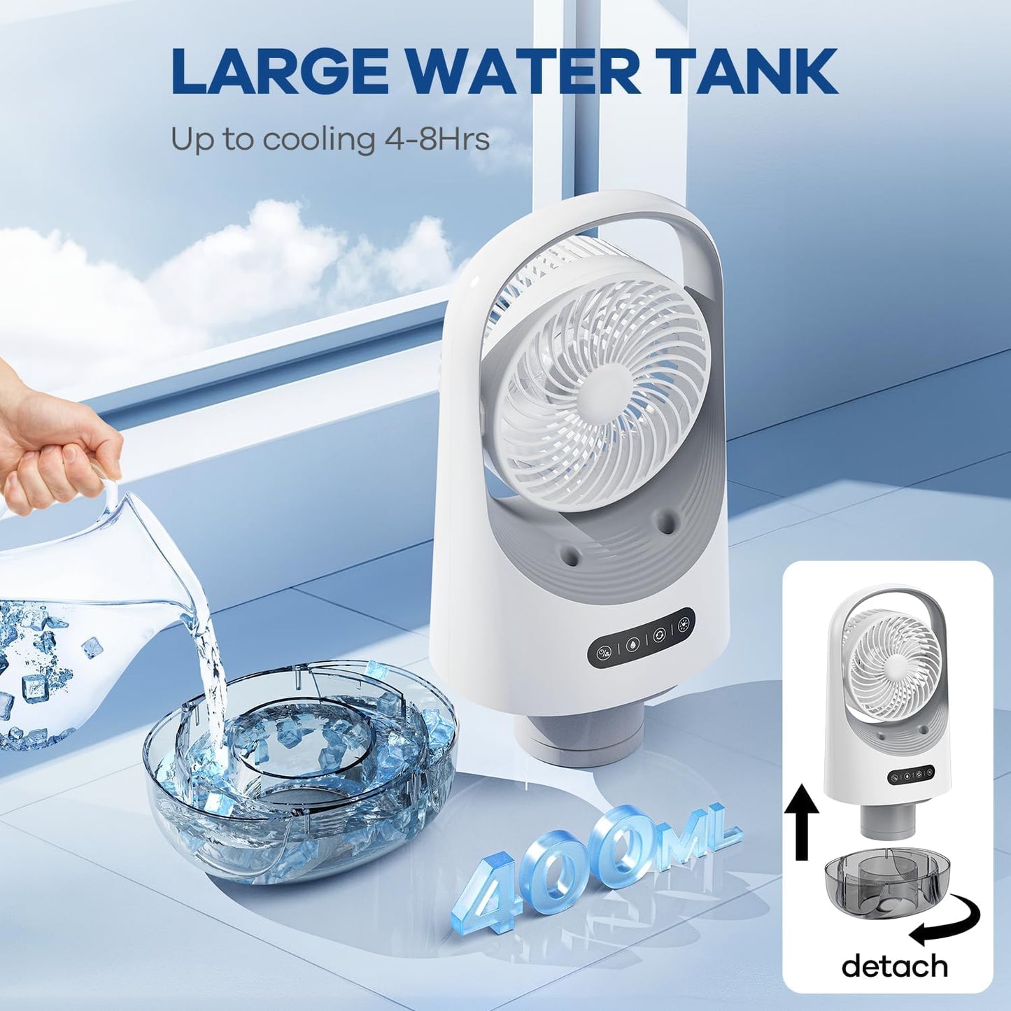 Climatiseur Portable 3 En 1, Mini Refroidisseur D'air USB à 3 Vitesses Avec Réservoir D'eau De 400 Ml Pour Chambre, Bureau, Salon
