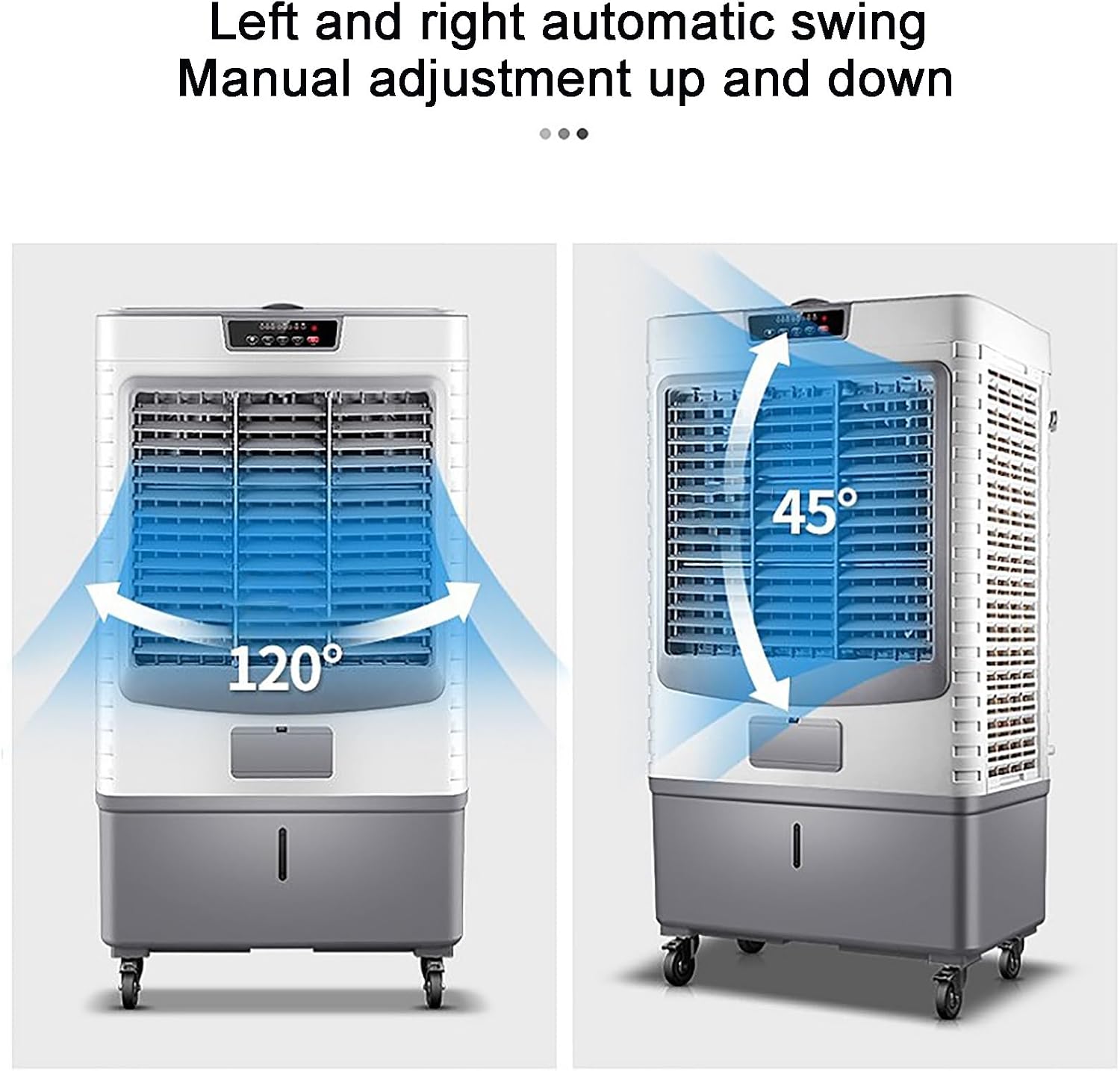 GENERIC Réservoir De Refroidisseur D'air évaporatif Portable 55L, 3 Vitesses, 120 Oscillation.Grande Capacité D'eau Pour Le Refroidissement à Domicile. 3-en-1 Fonction Avec Des Boîtes à Glace.Roues De Mobilit